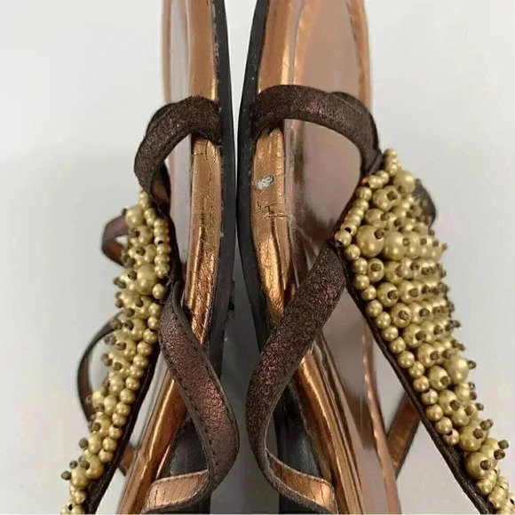 Jessica Simpson sandals 9.5 39.5 gloria bronze suede t-strap Bohemian wedge - Picture 6 of 15